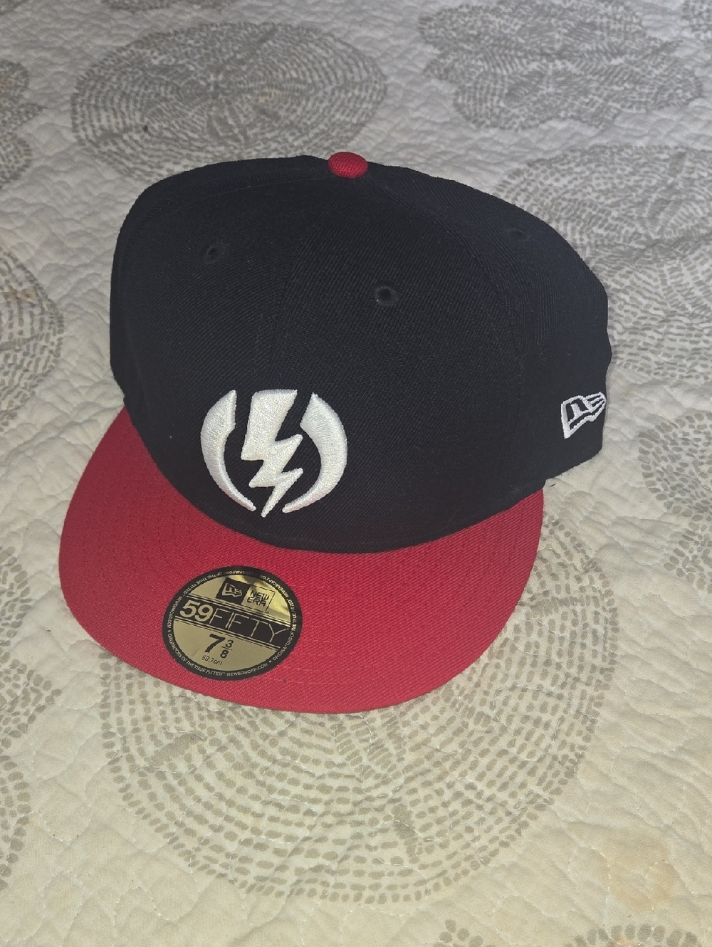 New Era Black & Red Fitted Cap with White Lightning Emblem